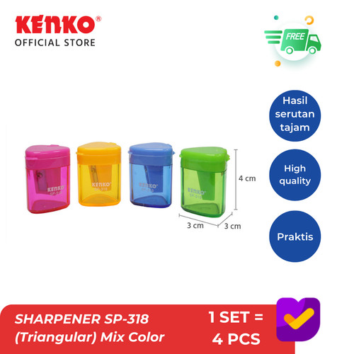 KENKO SHARPENER / SERUTAN SP-318 (Triangular) Mix Color 4 PCS