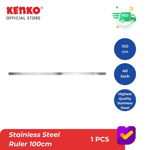 [EZO.8700043] KENKO STAINLESS STEEL RULER / Penggaris Besi 100CM