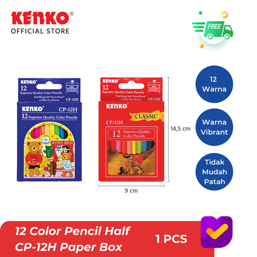 KENKO 12 COLOR PENCIL/Pensil Warna CP-12 Half Paper Box Classic/Fancy