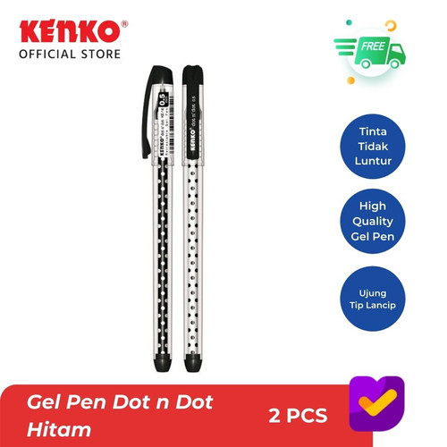 KENKO GEL PEN / Pulpen Jel KE-16 (Dot n' Dot) Black Mix Color 2 PCS