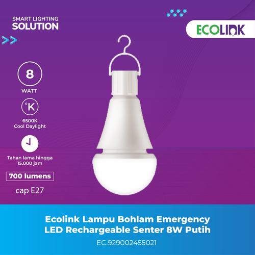 [EZM.1070124] Ecolink Bohlam Lampu LED Emergency - Cahaya Putih 8W 6500K