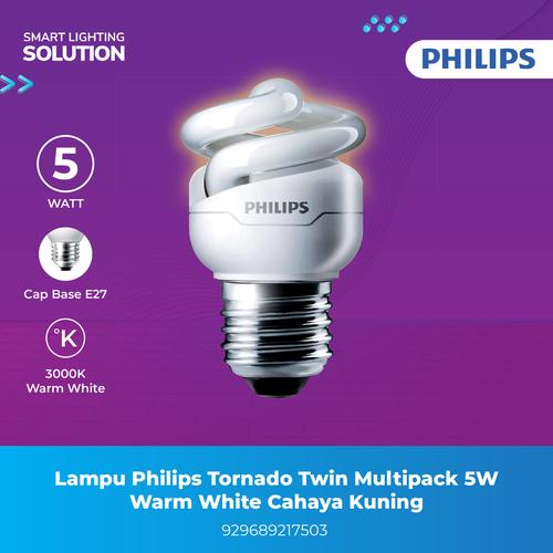 [EZM.1070285] Lampu Philip Tornado Twin Multipack Warm White Cahaya Kuning 5watt E27