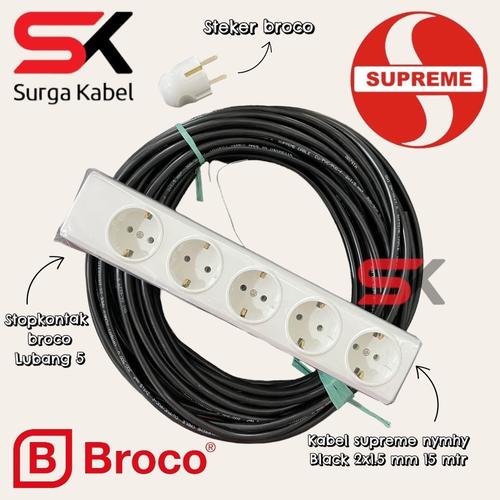 [EZM.1080041] PAKET stopkontak & steker BROCO + kabel NYYHY 2x1.5 SUPREME 15 meter