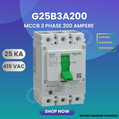 [EZM.1110094] MCCB 3 Phase 200 Ampere 3P 200A Circuit Breaker 3 Pas 200 Amper Gopact 25kA G25B3A200 Schneider Original SNI