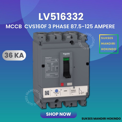 [EZM.1110139] MCCB 3 Phase 125 Ampere 3P 125A Breaker CVS160F 36kA LV516332 3 Pas 125 Amper Schneider Original SNI