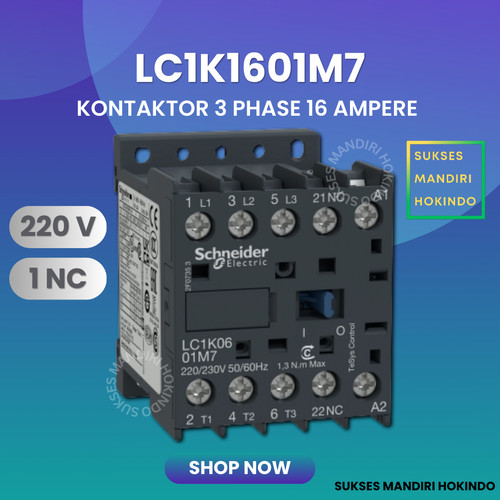 [EZM.1110148] Kontaktor LC1K1601 220V 3 Phase 16 Ampere Contactor 3P 16A LC1K1601M7 1NC Schneider Original SNI