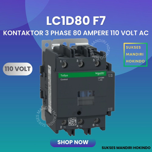 [EZM.1110161] Kontaktor 3P 80A 3 Phase 80 Ampere Coil 110Volt AC 3 Pas 80 Amper Contactor Schneider LC1D80F7 110 VOLT Original SNI