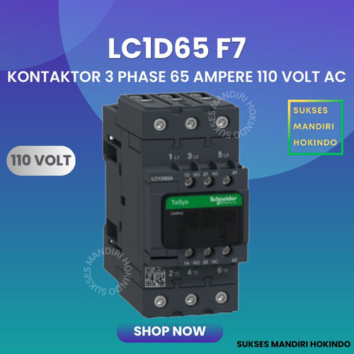 [EZM.1110162] Kontaktor 3P 65A 3 Phase 65 Ampere Coil 110Volt AC 3 Pas 65 Amper Contactor Schneider LC1D65AF7 110 VOLT Original SNI