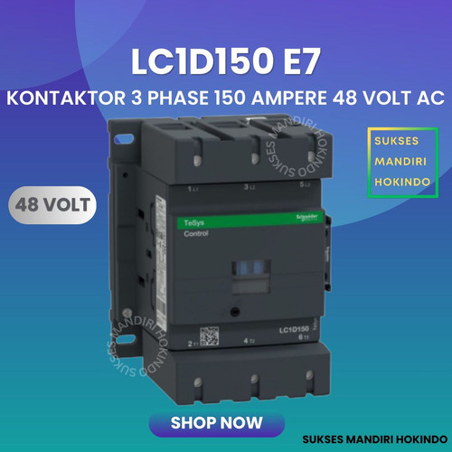 [EZM.1110166] Kontaktor 3P 150A 3 Phase 150 Ampere Coil 48Volt AC 3 Pas 150 Amper Contactor Schneider LC1D150E7 48 VOLT Original SNI