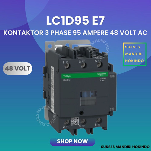 [EZM.1110168] Kontaktor 3P 95A 3 Phase 95 Ampere Coil 48Volt AC 3 Pas 95 Amper Contactor Schneider LC1D95E7 48 VOLT Original SNI