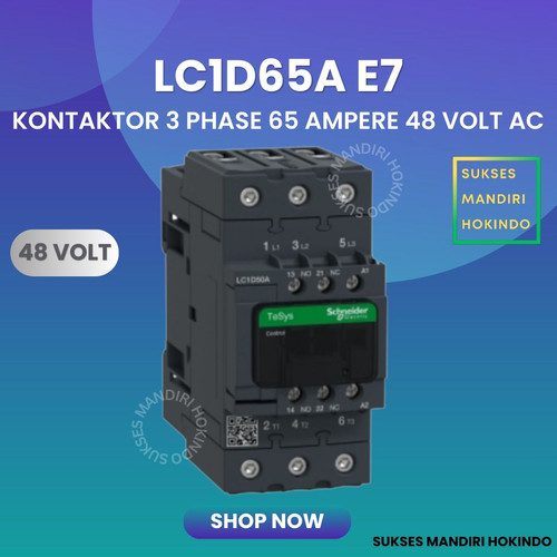[EZM.1110170] Kontaktor 3P 65A 3 Phase 65 Ampere Coil 48Volt AC 3 Pas 65 Amper Contactor Schneider LC1D65AE7 48 VOLT Original SNI