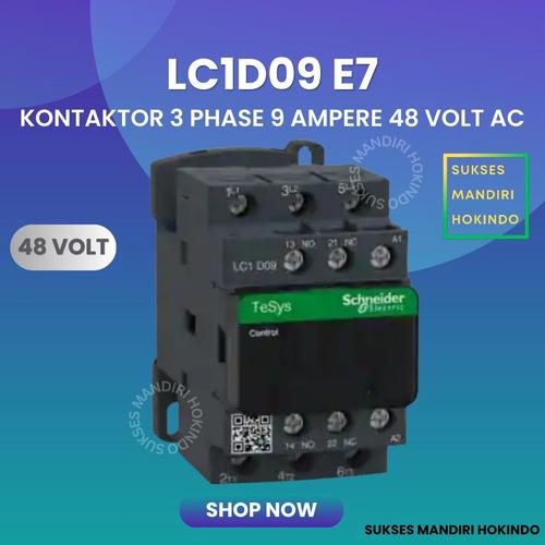 [EZM.1110178] Kontaktor 3P 9A 3 Phase 9 Ampere Coil 48Volt AC 3 Pas 9 Amper Contactor Schneider LC1D09E7 48 VOLT Original SNI