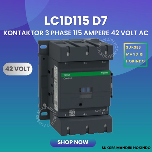 [EZM.1110180] Kontaktor 3P 115A 3 Phase 115 Ampere Coil 42Volt AC 3 Pas 115 Amper Contactor Schneider LC1D115D7 42 VOLT Original SNI