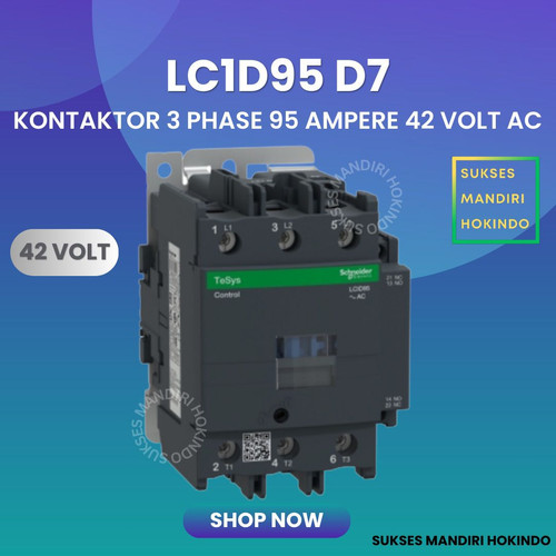 [EZM.1110181] Kontaktor 3P 95A 3 Phase 95 Ampere Coil 42Volt AC 3 Pas 95 Amper Contactor Schneider LC1D95D7 42 VOLT Original SNI