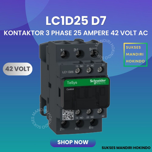 [EZM.1110188] Kontaktor 3P 25A 3 Phase 25 Ampere Coil 42Volt AC 3 Pas 25 Amper Contactor Schneider LC1D25D7 42 VOLT Original SNI