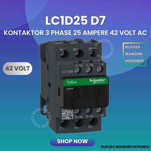 [EZM.1110188] Kontaktor 3P 25A 3 Phase 25 Ampere Coil 42Volt AC 3 Pas 25 Amper Contactor Schneider LC1D25D7 42 VOLT Original SNI