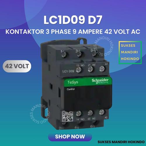 [EZM.1110191] Kontaktor 3P 9A 3 Phase 9 Ampere Coil 42Volt AC 3 Pas 9 Amper Contactor Schneider LC1D09D7 42 VOLT Original SNI