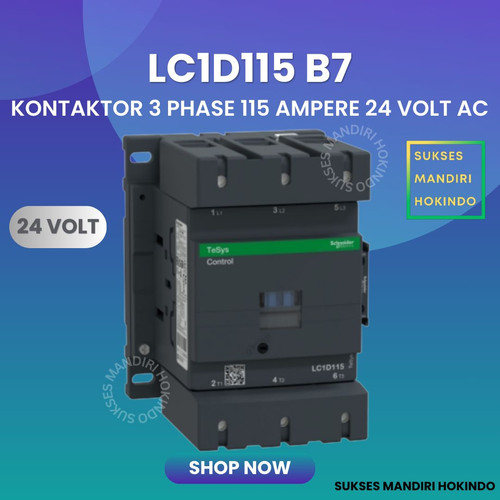 [EZM.1110193] Kontaktor 3P 115A 3 Phase 115 Ampere Coil 24Volt AC 3 Pas 115 Amper Contactor Schneider LC1D115B7 24 VOLT Original SNI