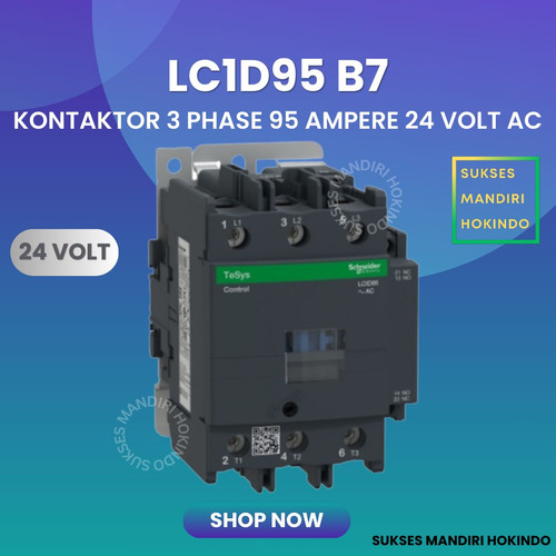 [EZM.1110194] Kontaktor 3P 95A 3 Phase 95 Ampere Coil 24Volt AC 3 Pas 95 Amper Contactor Schneider LC1D95B7 24 VOLT Original SNI