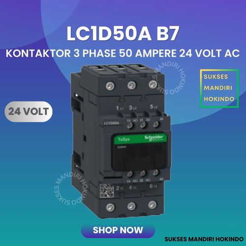 [EZM.1110197] Kontaktor 3P 50A 3 Phase 50 Ampere Coil 24Volt AC 3 Pas 50 Amper Contactor Schneider LC1D50AB7 24 VOLT Original SNI