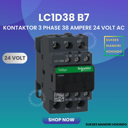 [EZM.1110199] Kontaktor 3P 38A 3 Phase 38 Ampere Coil 24Volt AC 3 Pas 38 Amper Contactor Schneider LC1D38B7 24 VOLT Original SNI