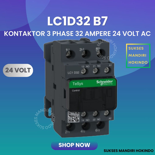 [EZM.1110200] Kontaktor 3P 32A 3 Phase 32 Ampere Coil 24Volt AC 3 Pas 32 Amper Contactor Schneider LC1D32B7 24 VOLT Original SNI