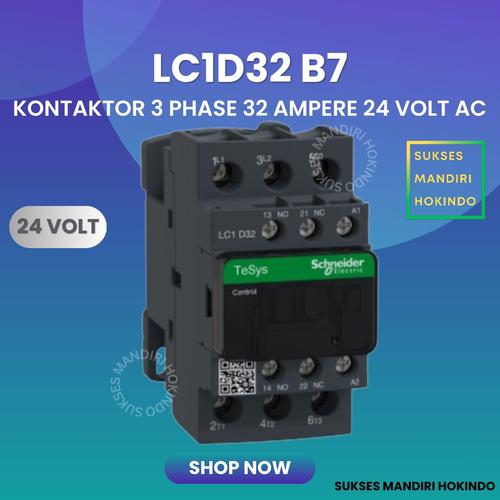 [EZM.1110200] Kontaktor 3P 32A 3 Phase 32 Ampere Coil 24Volt AC 3 Pas 32 Amper Contactor Schneider LC1D32B7 24 VOLT Original SNI