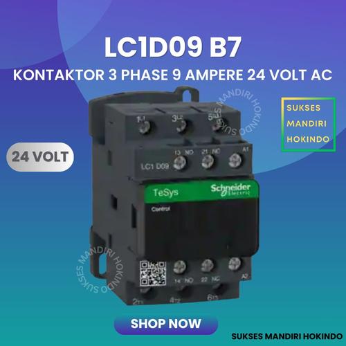 [EZM.1110204] Kontaktor 3P 9A 3 Phase 9 Ampere Coil 24Volt AC 3 Pas 9 Amper Contactor Schneider LC1D09B7 24 VOLT Original SNI Murah