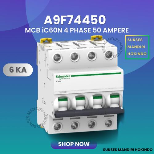 [EZM.1110346] MCB 4 Phase 50 Ampere 4P 50A 4 Phas 50 Amper IC60N Schneider ORI SNI