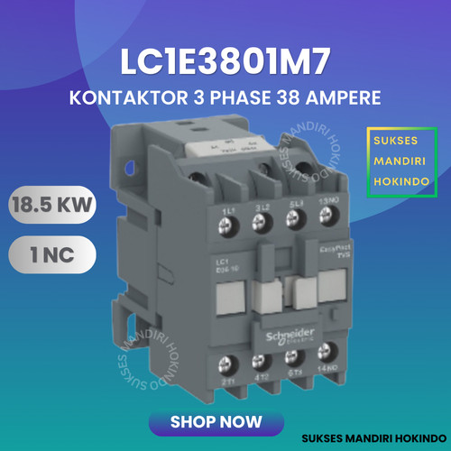 [EZM.1110357] Contactor Schneider TVS 3 Phase 38 Ampere 220V 1NC LC1E3801M7 ORI SNI