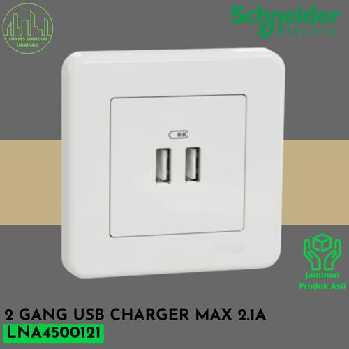 [EZM.1110430] Stop Kontak 2 Gang USB Charger Hotel Max 2,1A Leona LNA4500121 ORI SNI