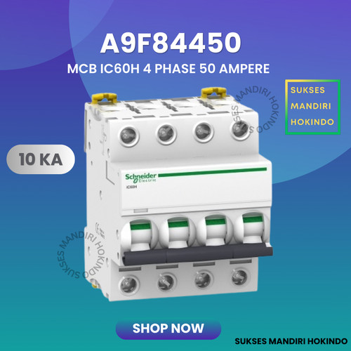 [EZM.1110455] MCB 4P 50A 4 Phase 50 Ampere IC60H 10kA Schneider ORI SNI 4 Pole 50A