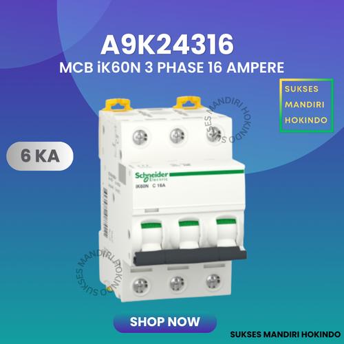 [EZM.1110520] MCB 3P 16A 3 Phase 16 Ampere IK60N 6kA Schneider ORI SNI 3 Pole 16A