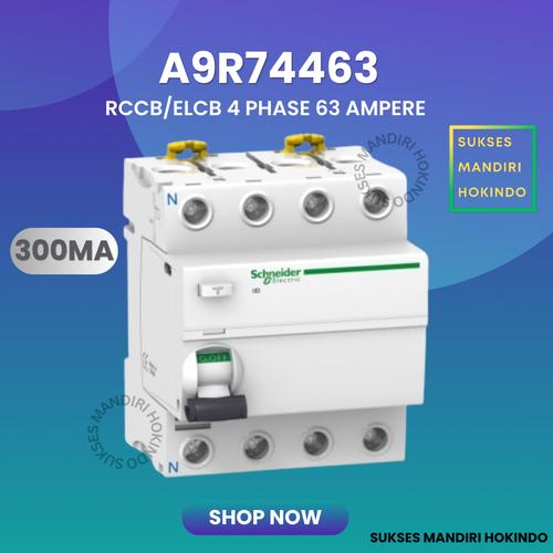 [EZM.1110654] Elcb 4P 63A 4Phase 63Ampere 300mA RCCB ilD Schneider A9R74463 ORI