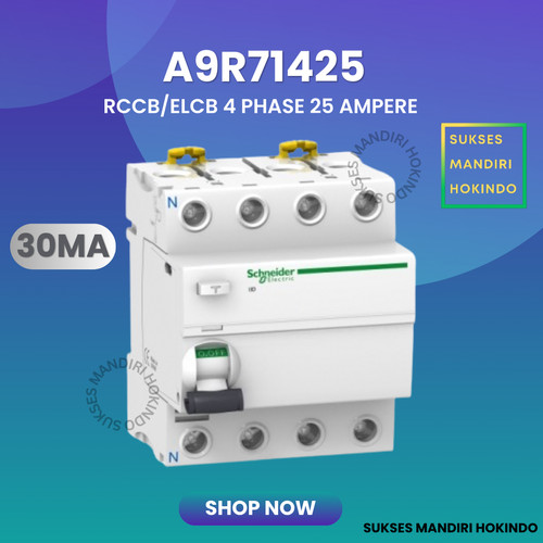 [EZM.1110662] Elcb 4P 25A 4Phase 25Ampere 30mA RCCB ilD Schneider A9R71425 Original