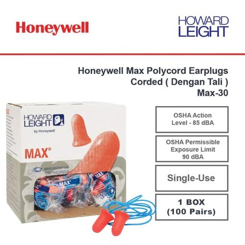 [EZO.4500018] Earplugs Honeywell Corded Disposable Foam Earplugs MAX-30 - 1 BOX