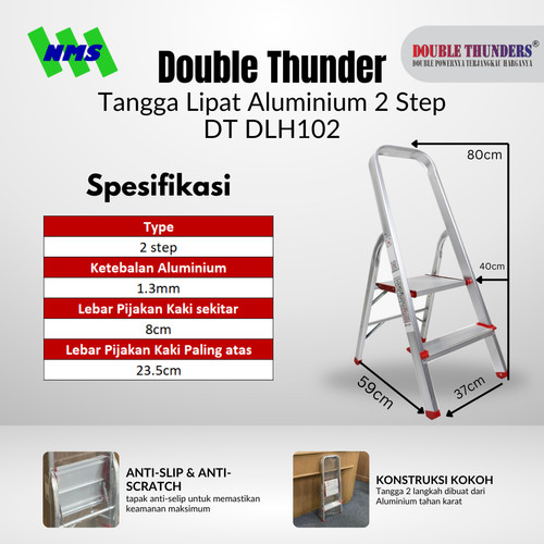 [EZM.1040277] Tangga Lipat Double Thunder DLH102 2 Step Aluminum Ladder Anti Slip