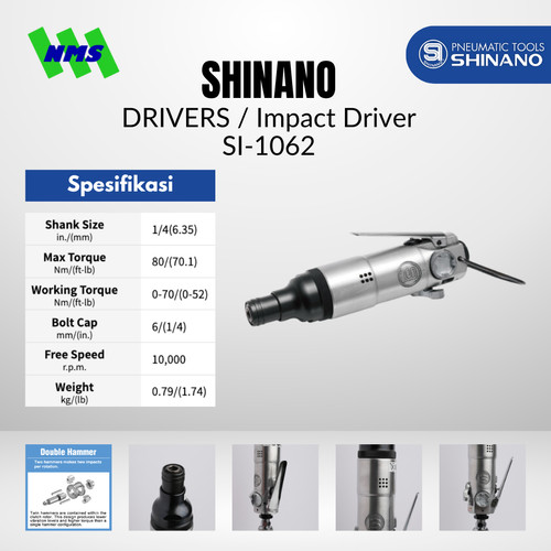 [EZM.1040296] IMPACT DRIVER Shinano SI-1062 Bor Obeng Angin 1/4" / 6.35 mm