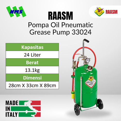 [EZM.1040329] Pneumatic Grease Pump RAASM 33024 24 Liter Air Oil Lubricator Wheel Mounted Mesin Pompa Gemuk Angin Original Italy