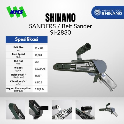 [EZM.1040342] Mesin Amplas Angin Shinano SI-2830 Air Belt Sander Sabuk 30mm x 540mm Speed 10000 rpm