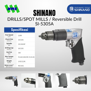 [EZM.1040350] Mesin Bor Angin Shinano SI-5305A 3/8" Reversible Air Drill Kapasitas Chuck 10mm 2000 rpm