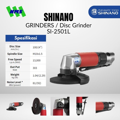 [EZM.1040351] Mesin Gerinda Angin 4 inci Shinano SI-2501L 4" Disc Grinder Lever Switch Type 13000 rpm Gurinda Tangan Potong