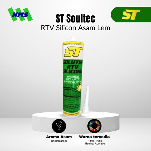 [EZM.1040396] ST Solutec RTV Silicone Sealant Asam Lem Silikon Silen Putih Hitam Abu Clear Bening