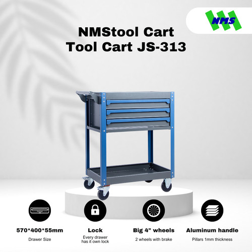 [EZM.1040412] Troli Bengkel 3-Drawer Tool Trolley NMStools CART JS-313 Blue & Grey - Box Kunci Dorong Susun 3 Lantai Trolli Troly