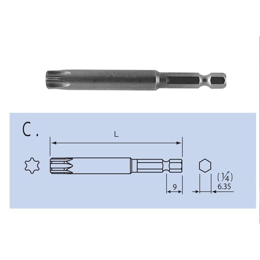 [EZM.1040432] Mata Obeng Bintang NAC B3-T50x100 Torx Internal Driver Bit T50 x 100mm