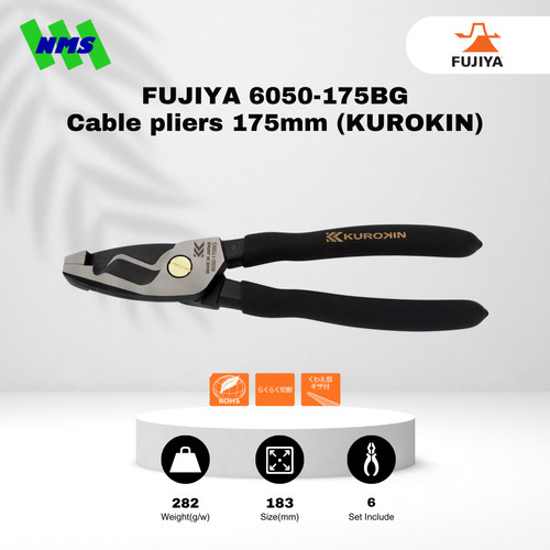 [EZM.1040449] Tang Potong Fujiya 6050-175BG Shear Cut Cable Pliers Kurokin 7" Inci Crosscut 175mm