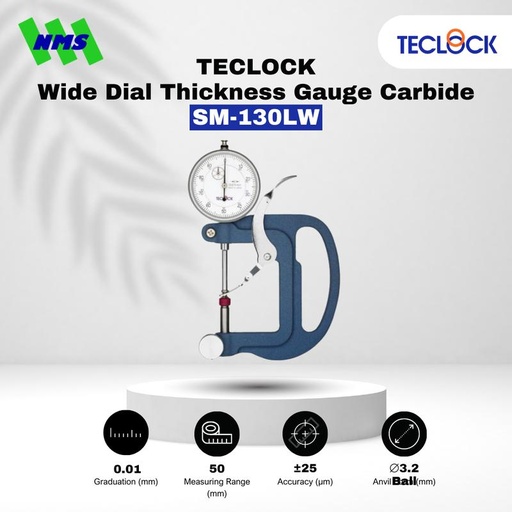 [EZM.1040467] Alat Ukur Ketebalan TECLOCK SM-130LW Wide Dial Thickness Gauge 50mm