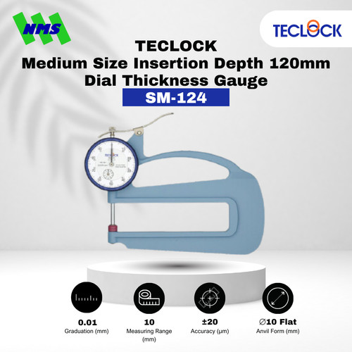 TECLOCK SM-124 Dial Thickness Gauge 10mm with  Insertion Depth 120mm