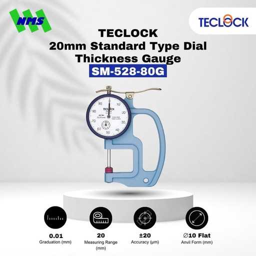 [EZM.1040479] Alat Ukur Ketebalan TECLOCK SM-528-80G Dial Thickness Gauge 20mm