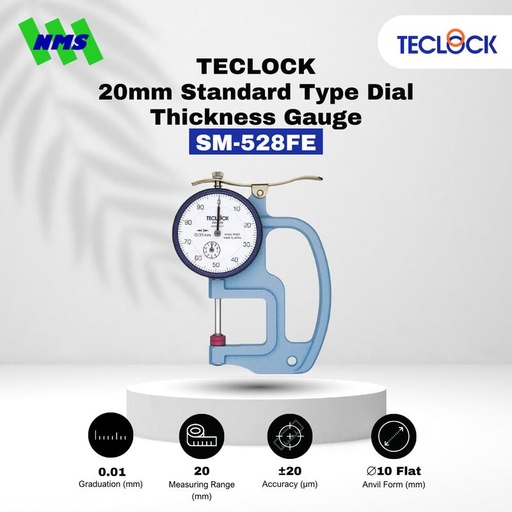 [EZM.1040480] Alat Ukur Ketebalan TECLOCK SM-528FE Dial Thickness Gauge 20mm